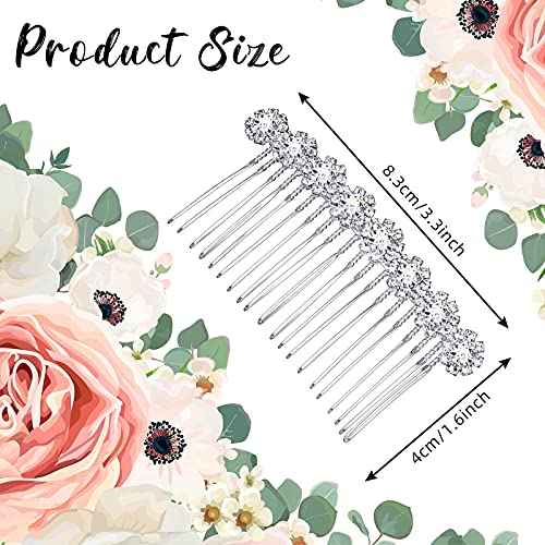 Geosar 4 Pieces Alloy Rhinestone Side Hair Combs Crystal Flower Clips Wedding Comb Bridal Jewelry Clips Combs French Hair Accessories for Women(Silver)