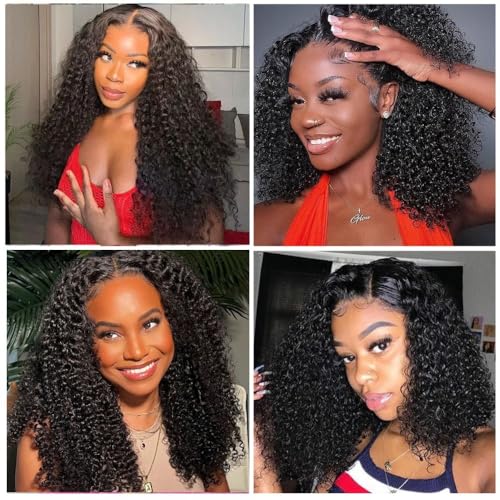 Kinky Curly Bob Wig Human Hair 12 Inch 13x6 Lace Front Wigs 220% Density Glueless Pre Plucked with Baby Hair for Black Women Afro Kinky Curly Bob HD Lace Frontal Wigs