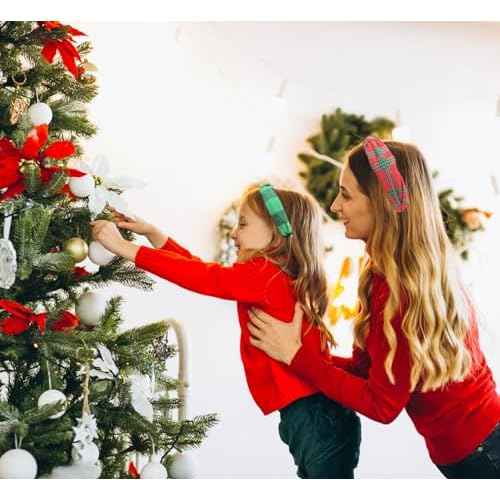 2pcs Christmas Headband Women Plaid Headbands Cloth Knotted Wide Head Band for Women Girls Christmas Hair Accessories Gift, Red and Green Color (Plaid Headband Style 1)