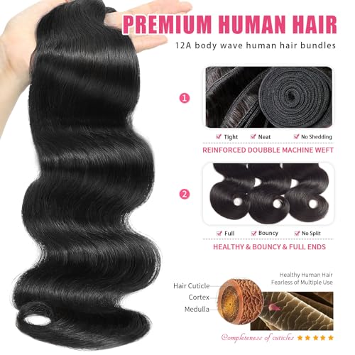 Body Wave Human Hair Bundles 16 18 20 Inch Brazilian Virgin Hair Extensions 100% Unprocessed Natural Color