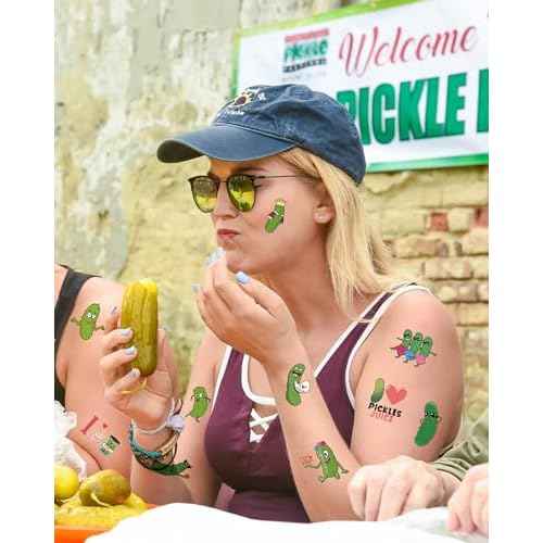 138Pcs Pickle Funny Temporary Tattoos Stickers - Green Pickle Tattoos Party Favors for Pickle Stuff Lovers, Pickle Birthday Party Decorations, 15 Sheets Pickle Themed Gifts