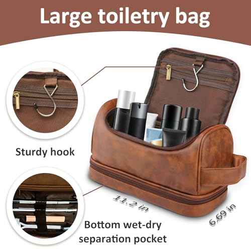 Personalized Leather Toiletry Bag for Men, Custom Gifts for Men Him, Engraved Monogrammed Travel Bag, Birthday Gifts forBoyfirends, Groomsmen, Dad, Son Husband Father's Day, Wedding, Anniversay