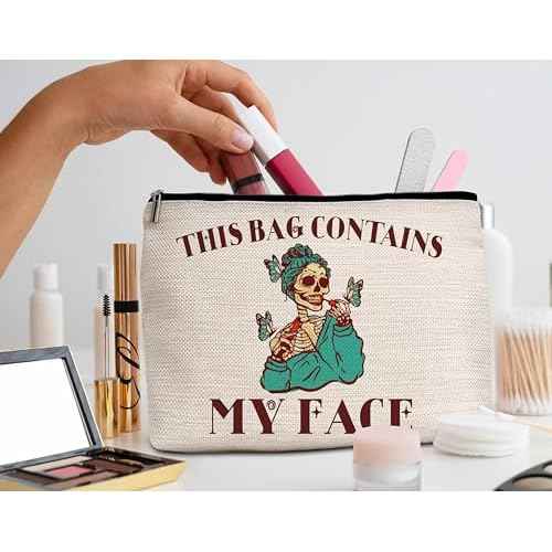 Goth Makeup Bag, This Bag Contains My Face Cosmetic Bags, Funny Skeleton Makeup Zipper Pouch Bag, Makeup Lover Inspired Gift, Birthday Gift For Women Girls, 13