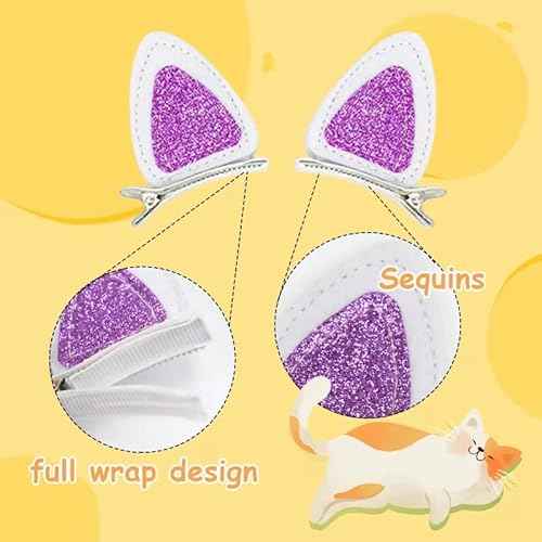 16 Pcs Cat Ears Hair Clips for Girls Cat Themed, Toddlers Animal Hair Pins Glitter Accessories for Girls Hair Clips Kids Easter Halloween Costume Party Supplies