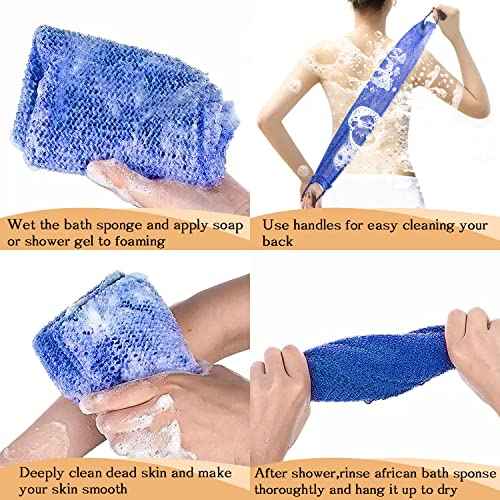 Dr.Pedi 3 Pieces African Net Sponge with Handles Long African Exfoliating Net Washcloth Bath Sponge Net Cloth Wash Net Body Back Scrubber for Shower Loofah