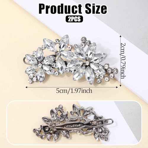 2 Pcs Rhinestone Hair Clips Silver Bride Wedding Hair Barrettes Crystal Flower Hair Accessories French Rhinestone Star Bridal Hairpins Hair Decorative for Women Girls Prom Jewelry Long Thick Ha