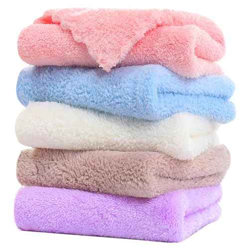 Microfiber Washcloths 5 Pack 29.5" x 13.8" Soft Feel Fingertip Towels quick Drying Coral Velvet Wash Cloths Ultra Soft, Quick-Drying & Multipurpose Face & Hand Towels for Bathroom, Spa, and Gym Towel.