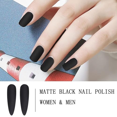 Matte Black Nail Polish - Fast Dry, Dark Shade, Matte Top Coat, 12ML