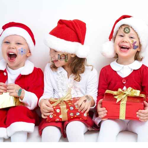 140 Styles Glitter Christmas Temporary Tattoos for Kids, 12 Sheets Glitter Christmas Holiday Tattoos for Kids Xmas Party Gifts Crafts Decoration