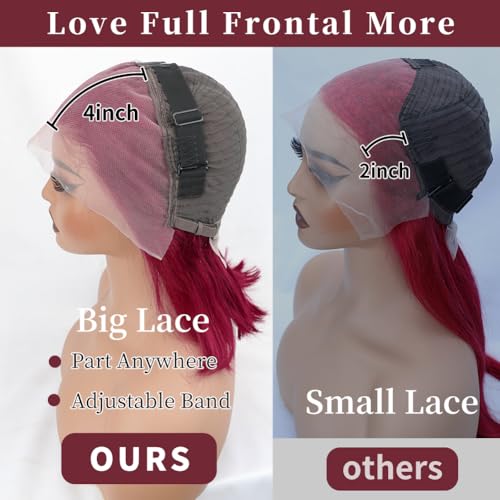 LICHANG 99J Burgundy Bob Wig Human Hair 200 Density 13x4 HD Transparent Straight Lace Front Wigs Human Hair Short Bob Wig Pre Plucked With Baby Hair Natural Hairline Glueless Wig Wine Red 12 Inch