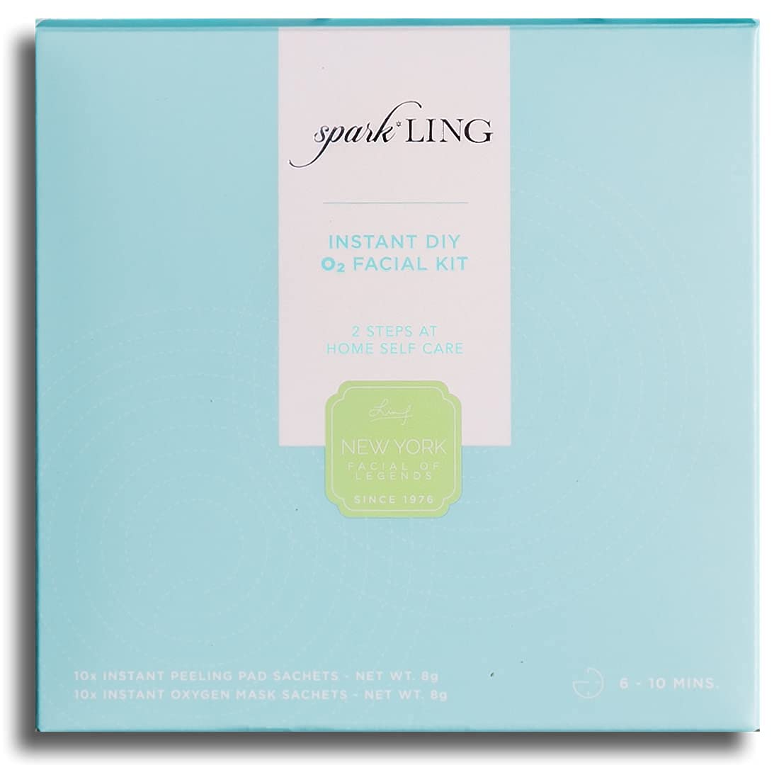 LING SKINCARE LTD SparkLing Instant DIY O2 Facial Kit - 2 Step Oxygen Facial - Brighten, Rejuvenate, Restore Skin under 10 minutes - 20 packets with 10 treatments