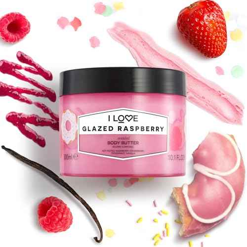 I LOVE Glazed Raspberry Scented Body Butter - Hydrating Body Butter for Dry Skin - Vitamin E and Aloe Vera - Shea Butter and Coconut Oil - 11.6 oz