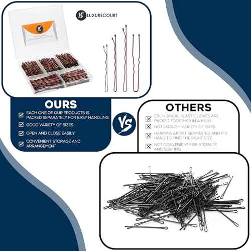 300 Pack Brown Bobby Pins Set by Luxurecourt, 3 Assorted Sizes of Large and Small Premium Bobby Pins + Regular Size U Shaped Hair Pins for Buns, Updo Style - Nonslip with Rounded Ends.