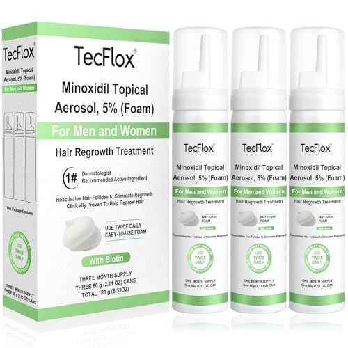 Minoxidil Foam - 5% Minoxidil for Men and Women, Hair and Beard Growth with Biotin, Thicker Hair, Unscented, 3 x 2.11 Oz, 3-Month Supply, Hair Loss Treatment,Green