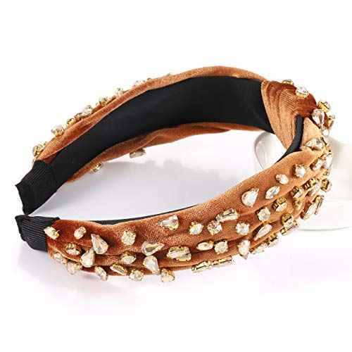 Rhinestone Headbands for Women Velvet Wide Crystal Hair Bands Knot Turban Headband for Girls Bridal Hair Hoop Wedding Headwear Hair Accessories Birthday Valentines Day Gifts (brown)