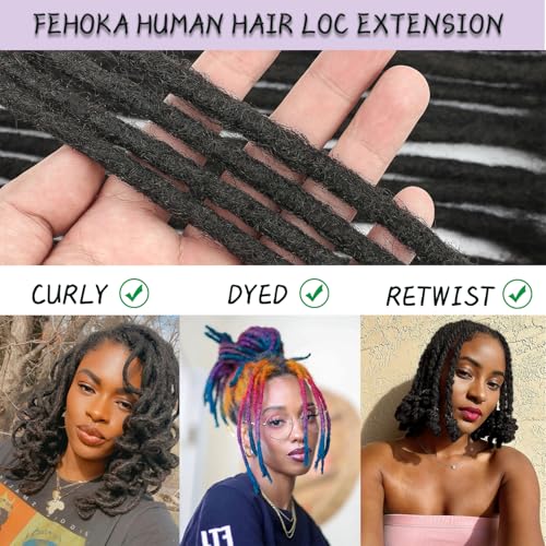 0.8cm Human Hair Locs Extensions 8 Inch 60 Str Loc Extension Black 100% FUll Handmade Human Hair Dreadlock Extension for Woman/Man/Kids Human Hair Locks Can be Curly and Dyed