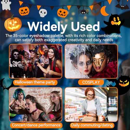Halloween Eyeshadow Palette, Halloween Makeup Palette 35-Color Goth Makeup palette Suitable for Special Effects Skeleton Clown Costumes, High-Pigment Long-Lasting Eyeshadow Set