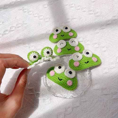 ZIUGLIKAL 5PCS Handmade Crochet Frog Clips Funny & Cute Animal Hair Clips Animal Theme Hair Clips For Girls Teenage Girls Women