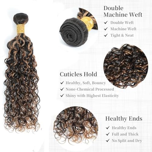 P1B30 Highlight Brown Human Hair Bundles Ombre Water Wave 3 Bundles 18 20 22 inch Two Tone Black and Brown Bundle 300g