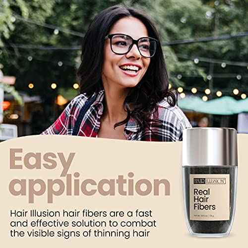 Hair Illusion Black Real Hair Fibers for Thinning Hair - 100% Natural Texture, Non Synthetic Hair Fibers - Bald Spot Cover Up for Women & Men - 18 Gram