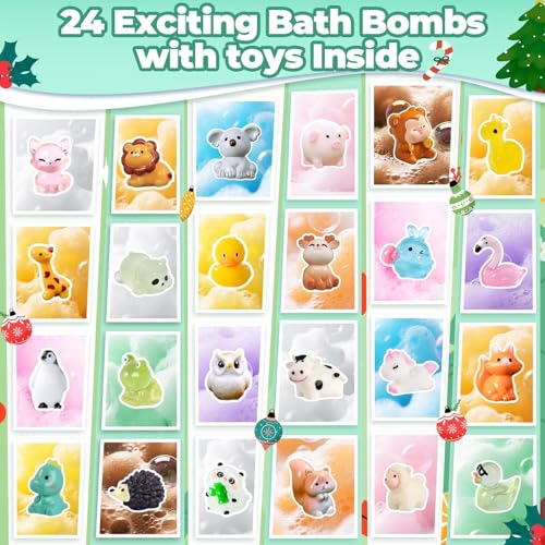 Christmas Advent Calendar 2025 Kids Bath Bombs with Surprise Toys Inside, 24 Days of Christmas Countdown Calendar Bath Bombs with Animal Toys Birthday Xmas Gift for Children Boys Girls
