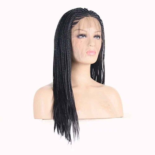 RONGDUOYI RDY 24 Inches Black Braided Lace Front Wigs for Black Women Natural Hairline Synthetic Wig Pre Plucked Glueless Braids Wig (180% Density,Style2)