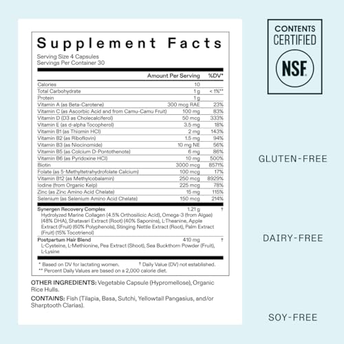 Nutrafol Postpartum Hair Growth Supplements, Clinically Tested for Visibly Thicker Hair and Less Shedding, Breastfeeding-friendly - 1 Month Supply