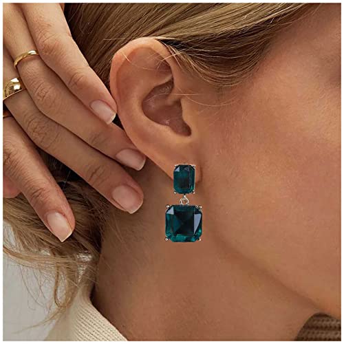 Vintage Emerald Square Earrings Green Emerald Drop Earrings Geometric Emerald Earrings Luxury Wedding Green Crystal Stud Earrings Jewelry for Women