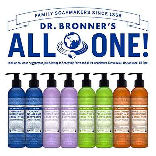 Dr. Bronner's - Organic Lotion (8 oz Variety Pack) Peppermint, Lavender Coconut, Orange Lavender, & Patchouli Lime - Body Lotion & Moisturizer, Organic, Soothing for Hands, Face & Body | 4 Count