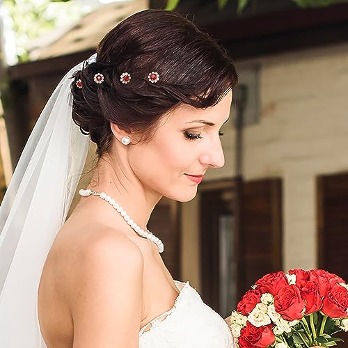 Ammei Crystal Bridal Hair Pins Clips Wedding Hair Accessories Hair Set Jewelry With Rhinestone For Brides and Bridesmaids Set Of 12 (Red)