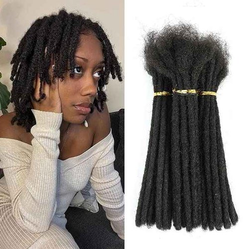 6-18 Inch Dreadlock Extensions Human Hair Fully Handmade Human Hair Dreadlock Extensions for Man/Women Locs Extensions Human Hair Can Be Dyed Bleached Curled… (0.6CM Width-1B, 10Inch-30Strands)