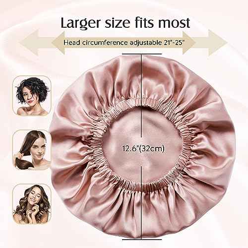 YFONG Double Layered 100% Silk Bonnet for Sleeping Women, 22 Momme Pure Mulberry Silk Sleep Cap with Adjustable Elastic Band Stay On Head£¬Reduce Frizz, Keep Hairstyle, Soft & Breathable, Pink, M
