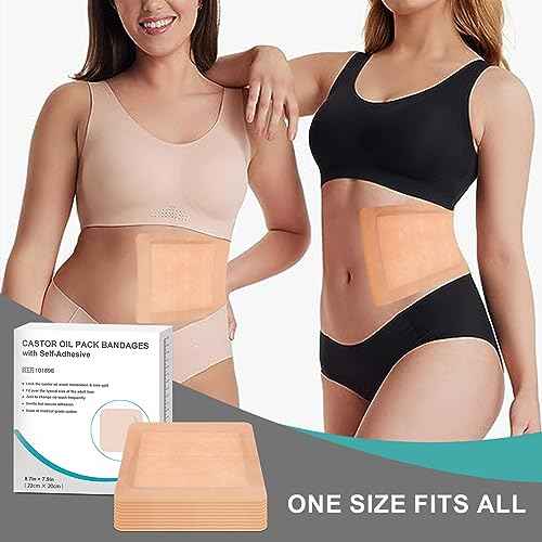 10Pcs Castor Oil Pack Wrap for Liver, Stomach, Belly Button | 8.7"*7.9" Organic Cotton Pads | Highly Absorbent Self-Adhesive Disposable Patches | No Wash, 100% Leak-Free(Oil Not Included) US Patented