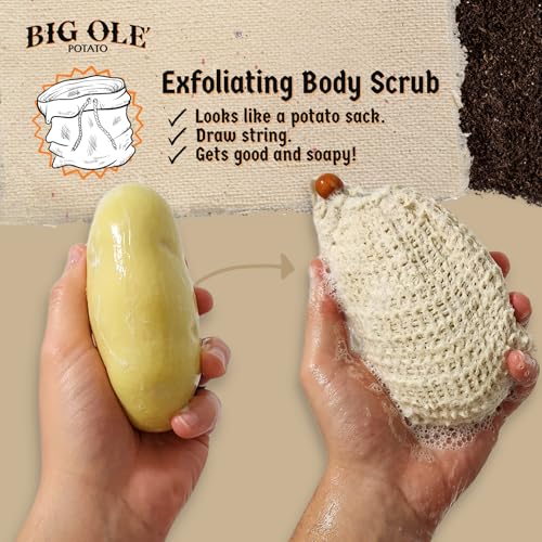 Big Ole Potato - Prank Gifts of Fake Potato - Funny Gift Soap with Potato Sack Exfoliating Body Scrub - Funny Gag Gift for Men and Women - Funny Gifts for Birthday, Office, or Christmas 9.10oz (257g)