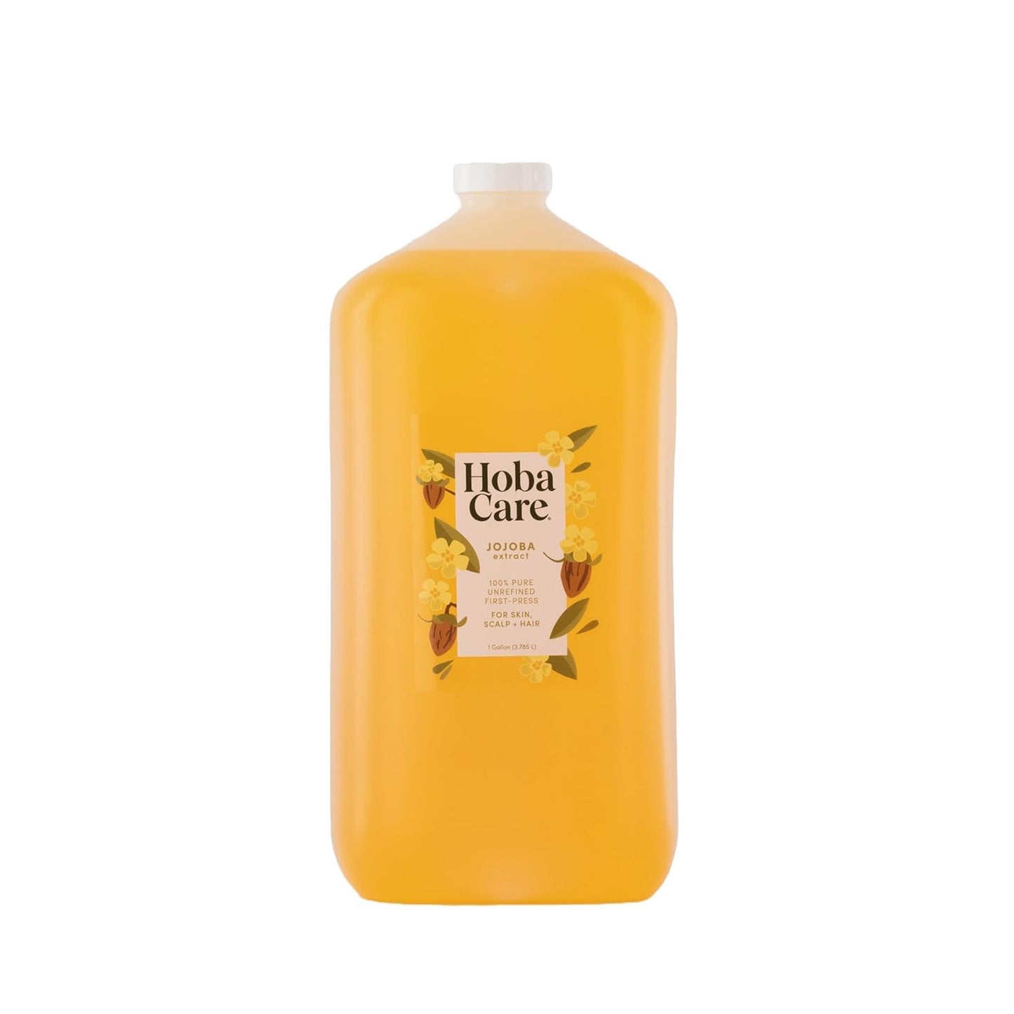 HobaCare Bulk Jojoba Oil - 100% Pure Hexane Free Unrefined Carrier Oil for Soap Making, Hair, Face, Beard, Scalp, Skincare Spa - Natural, Vegan, Long Shelf Life (128 oz Gallon)