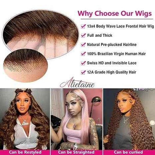 Alielaine Chocolate Brown Lace Front Wig 200 Density Body Wave Hd Lace Front Glueless Wigs 26inch Human Hair Pre Plucked 4# Colored Wigs