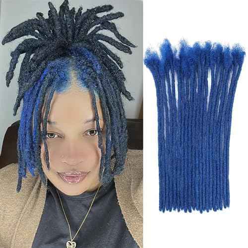 6-18 Inch Dreadlock Extensions Human Hair Fully Handmade Human Hair Dreadlock Extensions for Man/Women Locs Extensions Human Hair Can Be Dyed Bleached Curled… (0.6CM Width-blue, 12Inch-30Strands)
