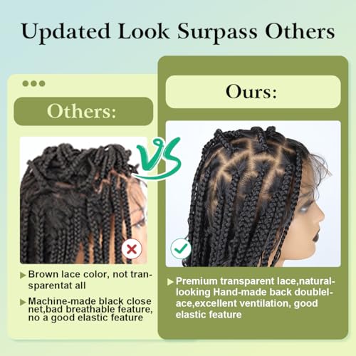 36 inch Single Full Lace Boho Braided Wigs for Black Women, 360 HD Lace Knotless Box Braid Wigs with Baby Hair Black Synthetic Braid Wig