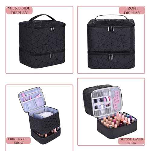 PU Leather Nail Polish Organizer, Double Layer Nail Polish Storage Holds 30 Bottles (15ml/0.5fl.oz) & Nail Lamp, Portable Nail Bag Organizer Case for Nail Tech Travel & Manicure Kit