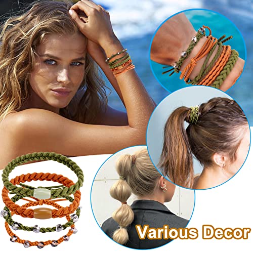Hair Ties Bracelets, 20 Pcs Boho Hair Ties for Women, Crystal Bracelet Hair Ties (Green+Brown), 5 Styles, Cute Hair Tie for Thick Hair/Pony Tails, No Damage for Girls