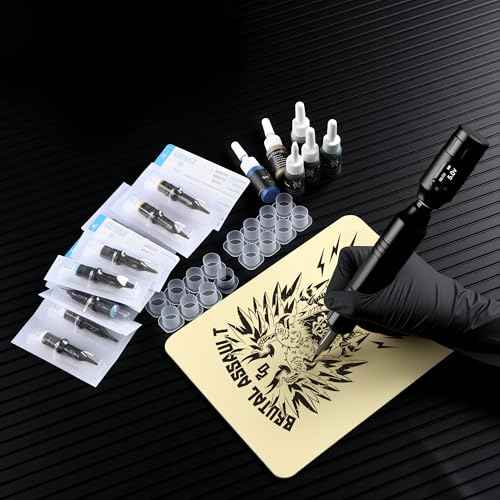 Tattoo Gun Kit, Complete Beginners Tattoo Gun Machine Kit, Professional Rotary Tattoo Pen Set, with 1,300 mAH Battery, 10Pcs Cartridge Needles