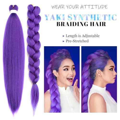 Purple Braiding Hair Extensions 30Inch Pre Stretched Synthetic Braiding Hair for Braids as Rumi Hair Style (purple, 30 Inch (Pack of 2))