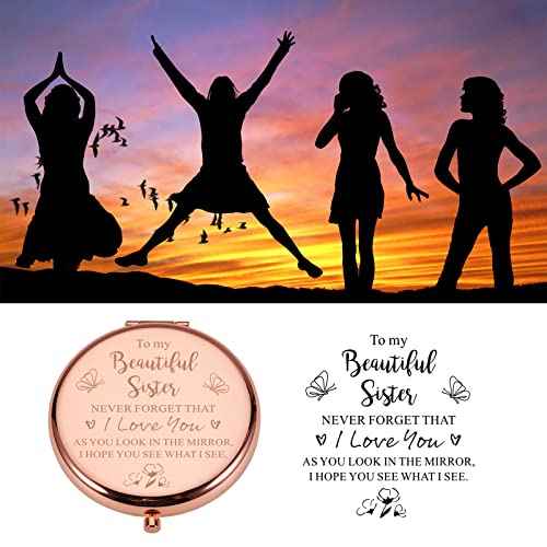 XPENMULBOJA Sister Gifts Sweet 16 Gifts Compact Mirror for Sisters Gifts from Sister Mirror Gifts for Sister-in-Law Birthday Gifts for Her Sister Sister-in-Law Christmas