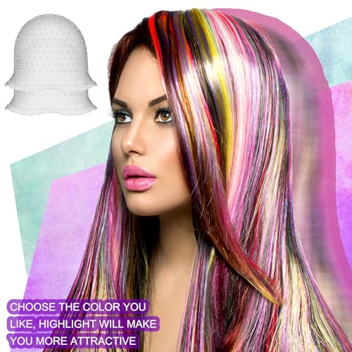 2 Pcs Hair Coloring Highlighting Cap Reusable Silicone Highlight Cap Pull Through Caps for Hair Coloring Frosting Cap with Hook Hair Dye Cap with Holes Hair Salon Tools Hairdressing Highlighting Kit