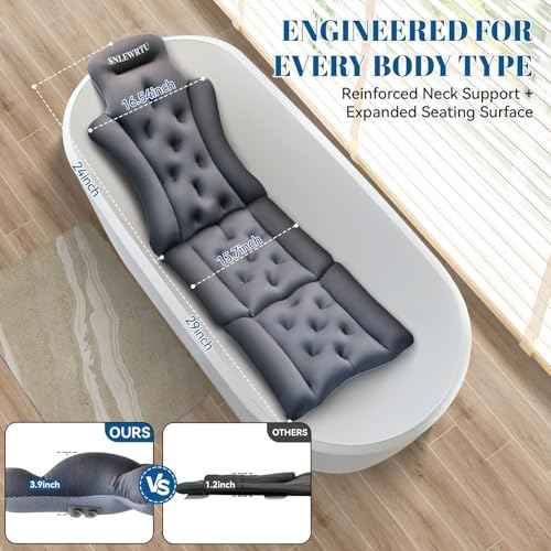 Full Body Bath Pillow for Bathtub, Thick & Luxury Bathtub Cushion with 192 Suction Cups, Bathtub Pillows for Head & Neck, Back Support, Ideal Bath Accessories for Women' Gifts Spa, Soaking, Tub