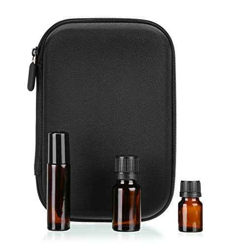 Hipiwe Hard Shell Essential Oil Carrying Case Holds 12 Bottles (Can hold 5ml, 10ml, &10ml Rollers) Travel Size Essential Oils Bag Organizer (Black)