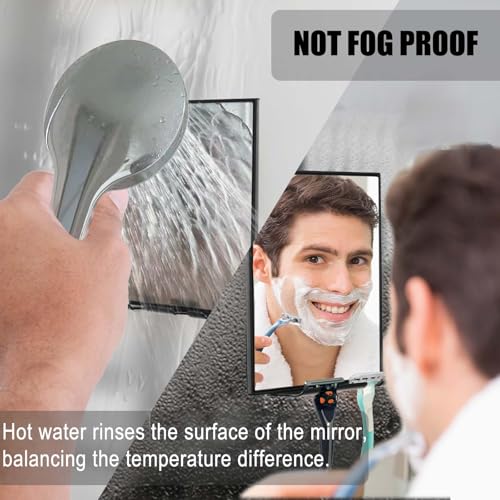 LFOYOU Shower Mirror for Shaving with 2 Replaceable Adhesive - Two Razor Holder, 360¡ÆRotation Adjustable Shaving Mirror with a Squeegee, Bathroom Razor Holder(Not Fogless)