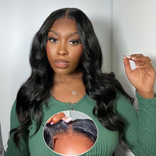 Wear and Go Glueless Bob Wig - Body Wave Lace Front Human Hair Wigs for Black Women - Pre Plucked and Pre Cut 4x4 Lace Closure - No Glue Needed for Beginners (Natural Black Glueless, 28 Inch)