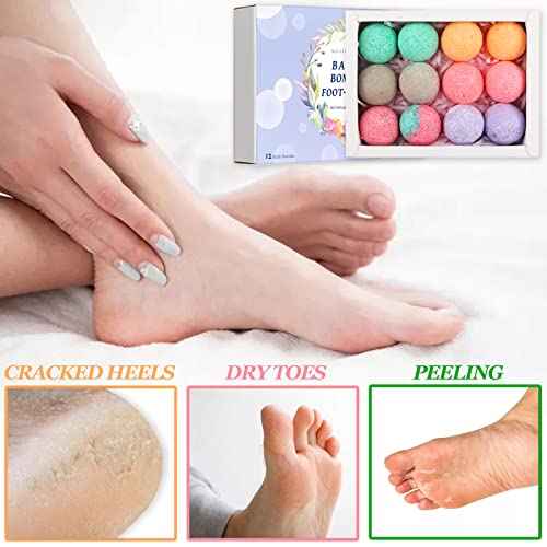Foot Bath Bombs 12 Pack,Organic Foot Soak with Bath Salt,Foot Spa Bomb Rich Essential Oils for Dry Cracked, Athletes Foot, Stubborn Foot Odor Scent,Tired Sore Feet