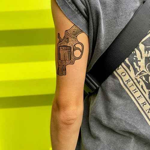 8 Sheets 3D Black Realistic Temporary Tattoos for Men Women Adults, Hand Finger Gun Hourglass Card Queen Tree Design Halloween Fake Half Arm Sleeve Tattoos Stickers Legs Kit Sets